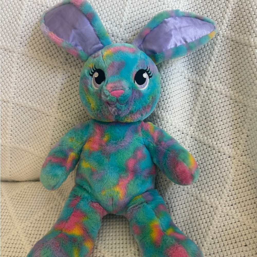 Build-A-Bear Blue and Pink Stuffed Bunny with Whimsical Design